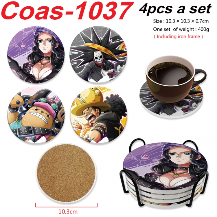 One Piece Anime peripheral circular coaster UV printed ceramic cork insulation pad a set of 4