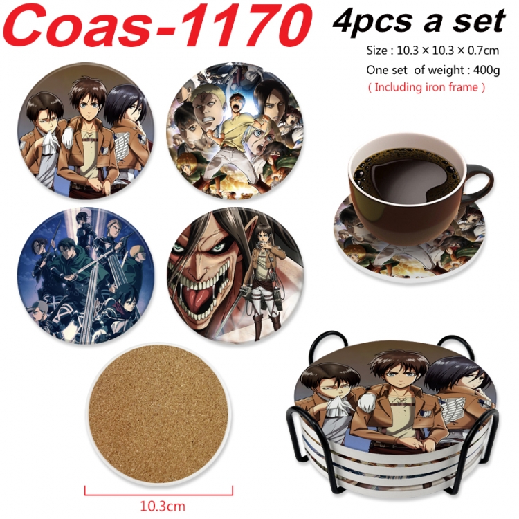Shingeki no Kyojin Anime peripheral circular coaster UV printed ceramic cork insulation pad a set of 4
