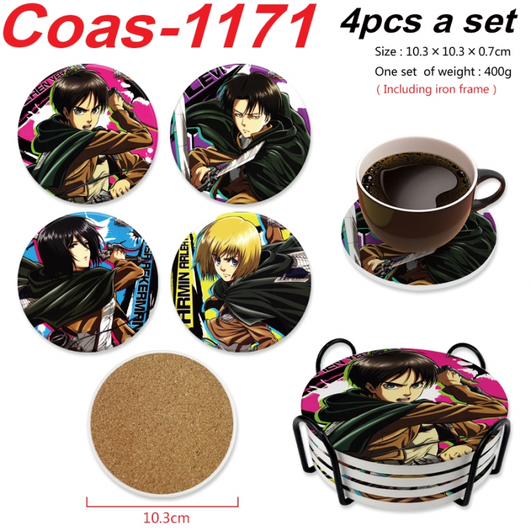 Shingeki no Kyojin Anime peripheral circular coaster UV printed ceramic cork insulation pad a set of 4