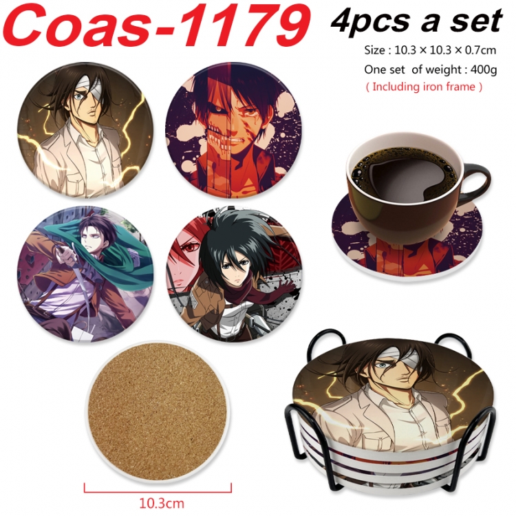 Shingeki no Kyojin Anime peripheral circular coaster UV printed ceramic cork insulation pad a set of 4