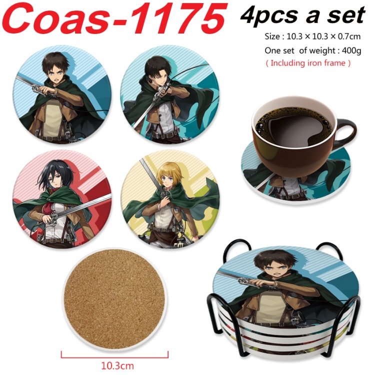 Shingeki no Kyojin Anime peripheral circular coaster UV printed ceramic cork insulation pad a set of 4