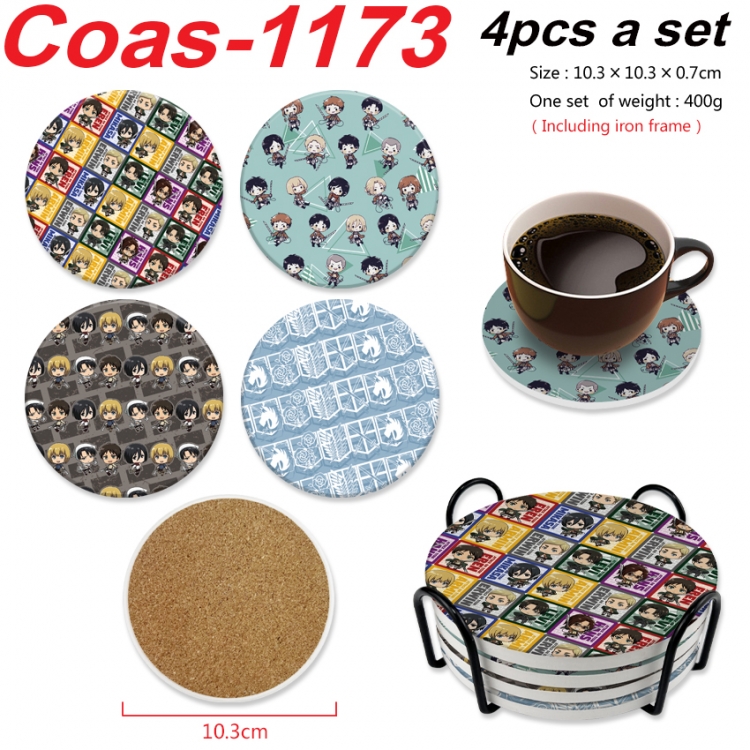 Shingeki no Kyojin Anime peripheral circular coaster UV printed ceramic cork insulation pad a set of 4