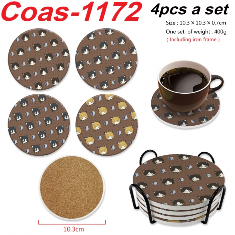 Shingeki no Kyojin Anime peripheral circular coaster UV printed ceramic cork insulation pad a set of 4