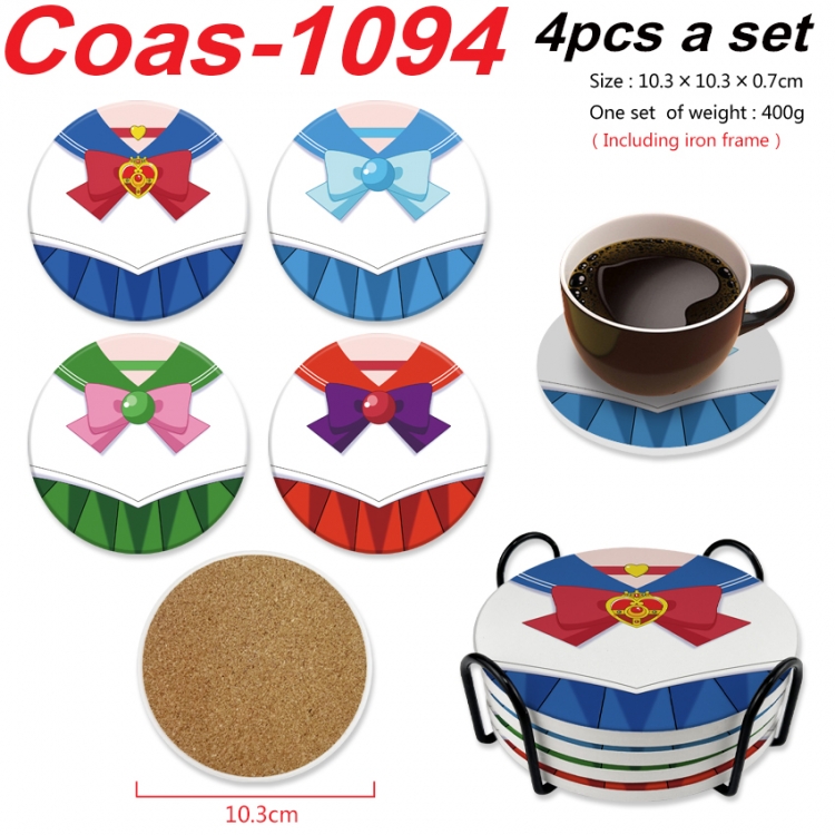 sailormoon Anime peripheral circular coaster UV printed ceramic cork insulation pad a set of 4