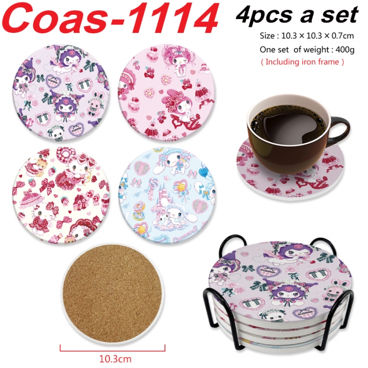 sanrio Anime peripheral circular coaster UV printed ceramic cork insulation pad a set of 4