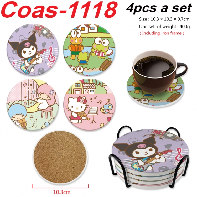 sanrio Anime peripheral circular coaster UV printed ceramic cork insulation pad a set of 4