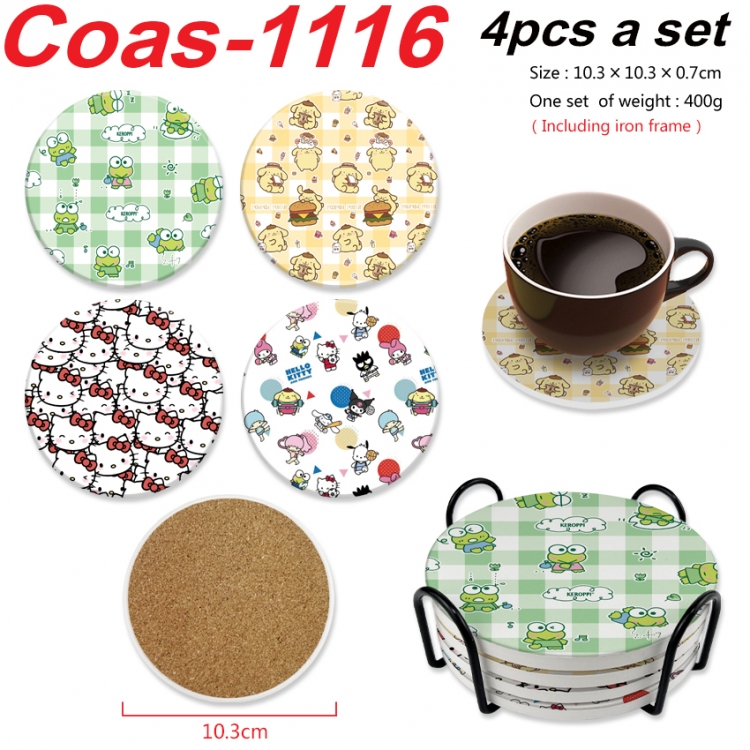 sanrio Anime peripheral circular coaster UV printed ceramic cork insulation pad a set of 4