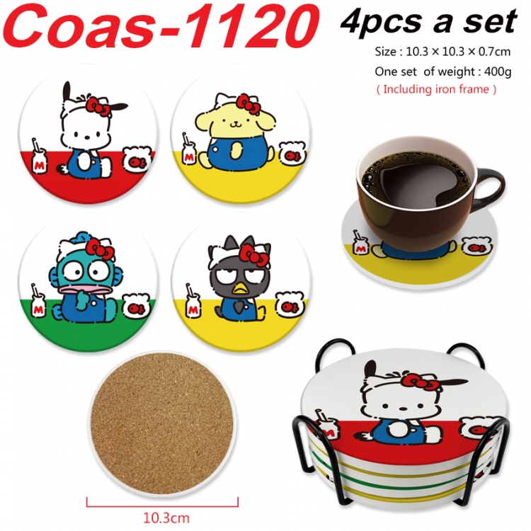 sanrio Anime peripheral circular coaster UV printed ceramic cork insulation pad a set of 4
