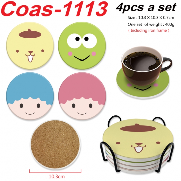 sanrio Anime peripheral circular coaster UV printed ceramic cork insulation pad a set of 4