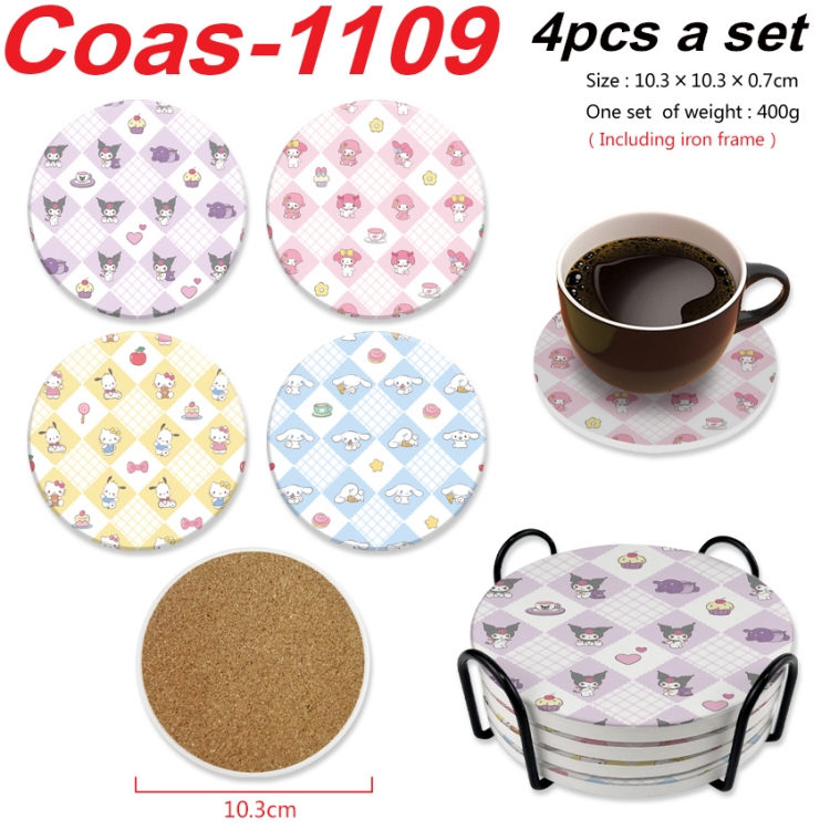 sanrio Anime peripheral circular coaster UV printed ceramic cork insulation pad a set of 4