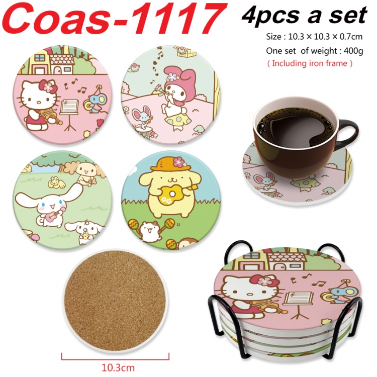 sanrio Anime peripheral circular coaster UV printed ceramic cork insulation pad a set of 4