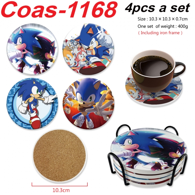 Sonic The Hedgehog Anime peripheral circular coaster UV printed ceramic cork insulation pad a set of 4
