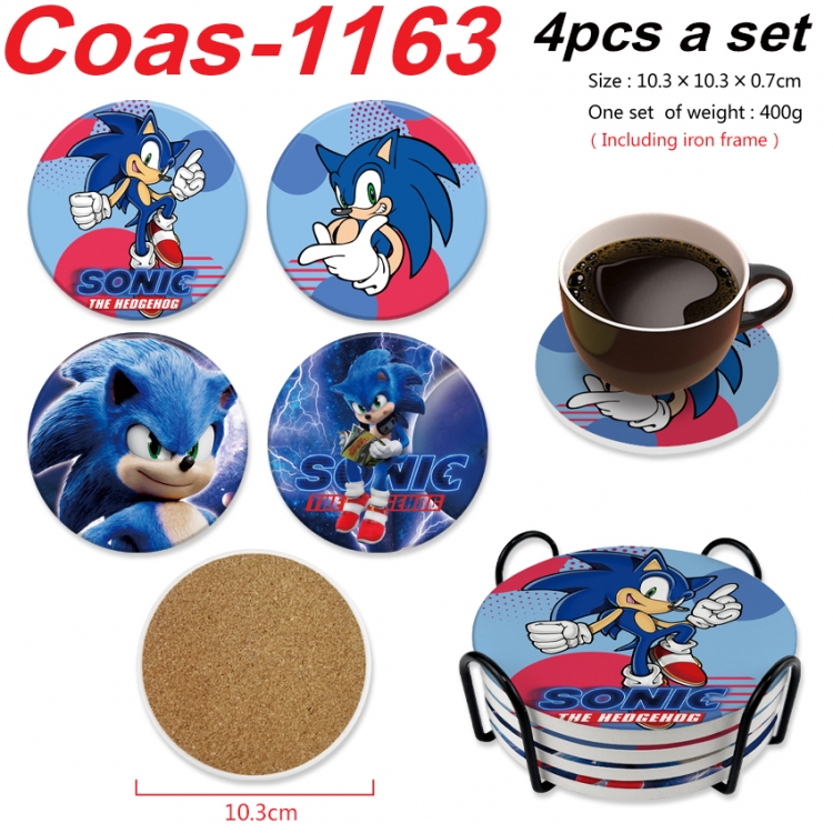 Sonic The Hedgehog Anime peripheral circular coaster UV printed ceramic cork insulation pad a set of 4