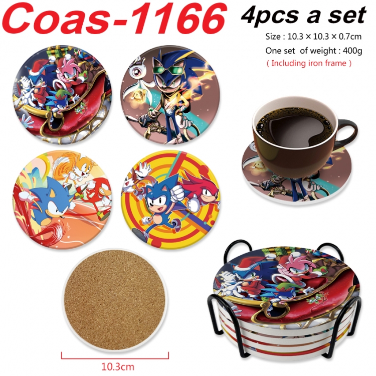 Sonic The Hedgehog Anime peripheral circular coaster UV printed ceramic cork insulation pad a set of 4