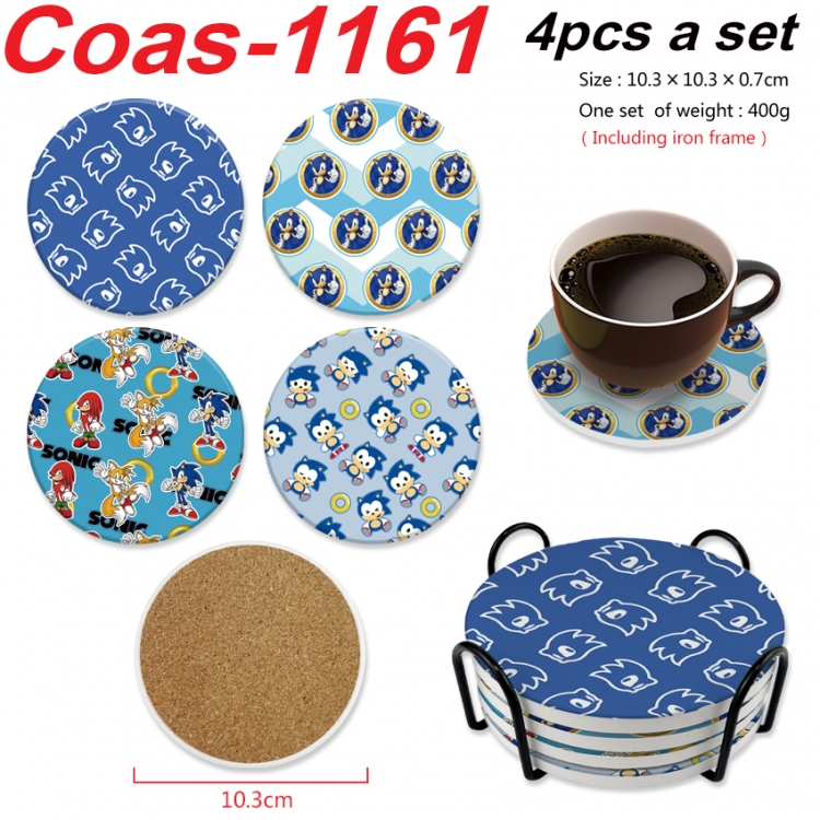 Sonic The Hedgehog Anime peripheral circular coaster UV printed ceramic cork insulation pad a set of 4