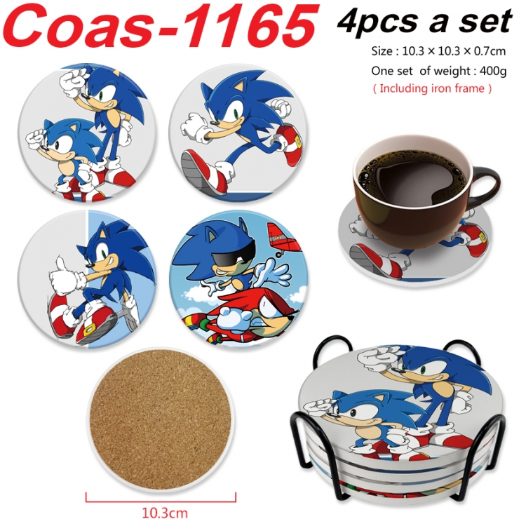 Sonic The Hedgehog Anime peripheral circular coaster UV printed ceramic cork insulation pad a set of 4