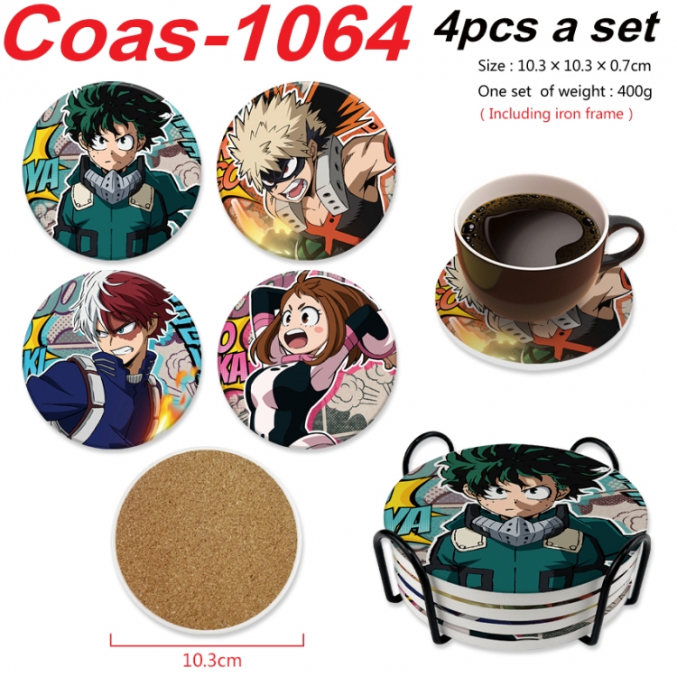 My Hero Academia Anime peripheral circular coaster UV printed ceramic cork insulation pad a set of 4 