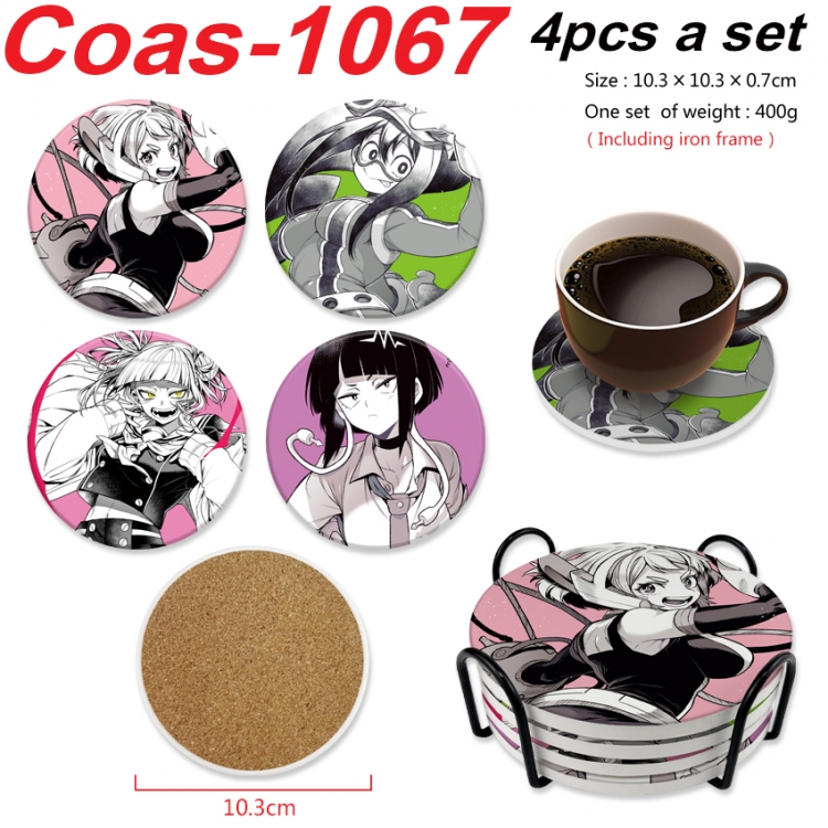 My Hero Academia Anime peripheral circular coaster UV printed ceramic cork insulation pad a set of 4 