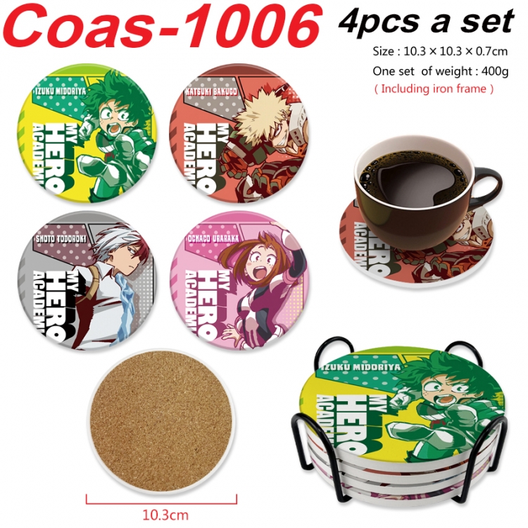 My Hero Academia Anime peripheral circular coaster UV printed ceramic cork insulation pad a set of 4 