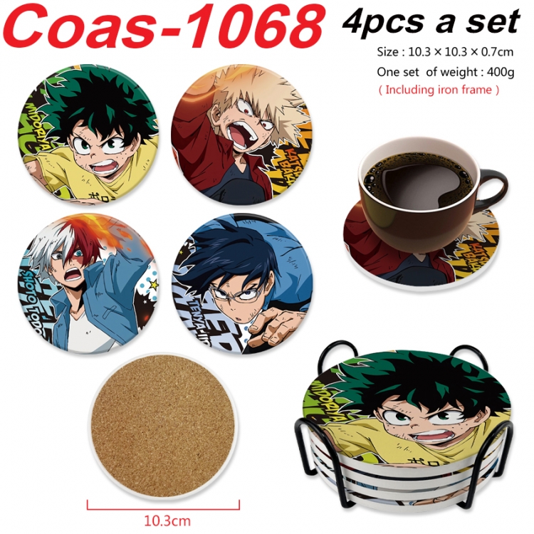 My Hero Academia Anime peripheral circular coaster UV printed ceramic cork insulation pad a set of 4 