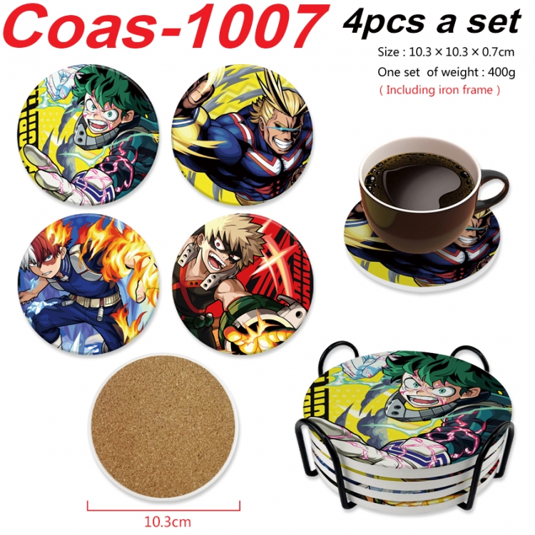 My Hero Academia Anime peripheral circular coaster UV printed ceramic cork insulation pad a set of 4 