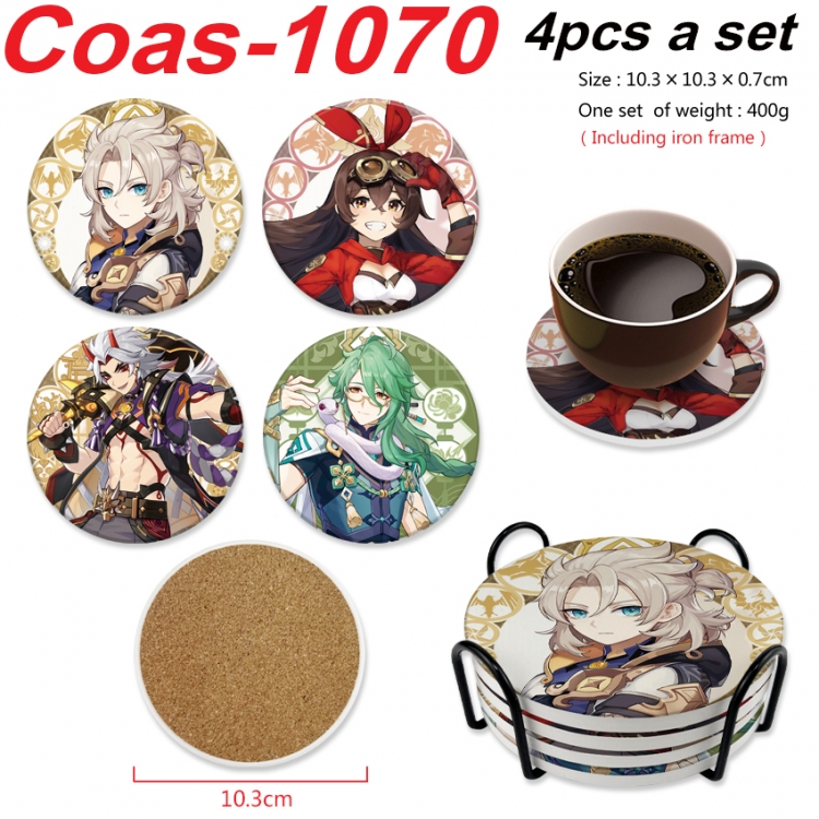 Genshin Impact Anime peripheral circular coaster UV printed ceramic cork insulation pad a set of 4 