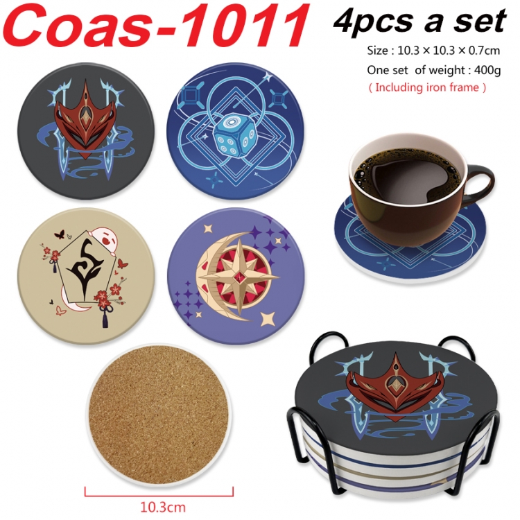 Genshin Impact Anime peripheral circular coaster UV printed ceramic cork insulation pad a set of 4 