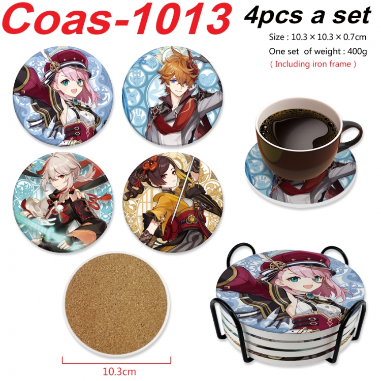 Genshin Impact Anime peripheral circular coaster UV printed ceramic cork insulation pad a set of 4 