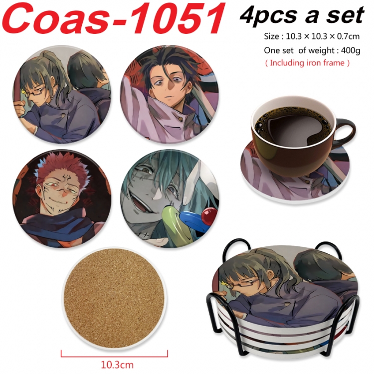 Jujutsu Kaisen Anime peripheral circular coaster UV printed ceramic cork insulation pad a set of 4 