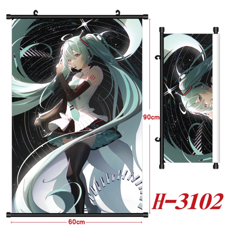 Hatsune Miku Anime Black Plastic Rod Canvas Painting Wall Scroll 60X90CM