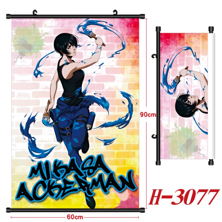 Shingeki no Kyojin Anime Black Plastic Rod Canvas Painting Wall Scroll 60X90CM