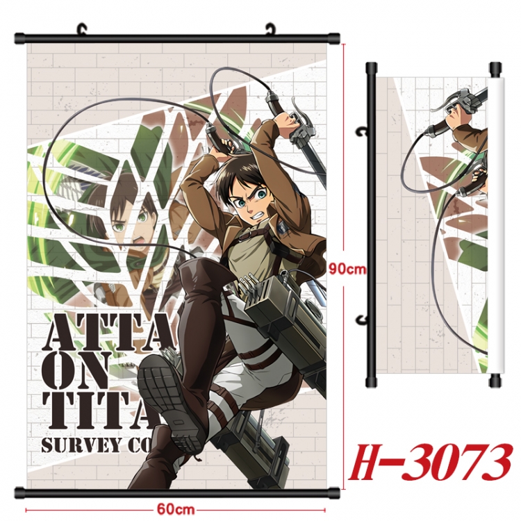 Shingeki no Kyojin Anime Black Plastic Rod Canvas Painting Wall Scroll 60X90CM