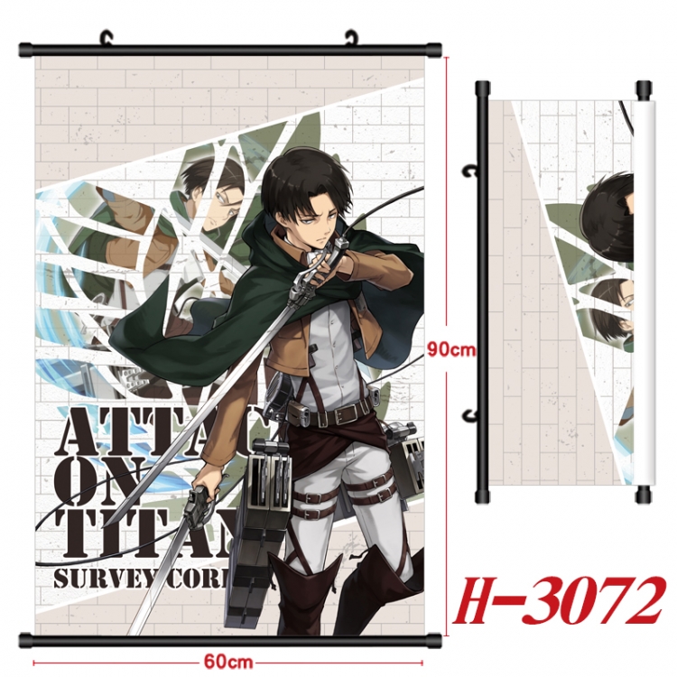 Shingeki no Kyojin Anime Black Plastic Rod Canvas Painting Wall Scroll 60X90CM