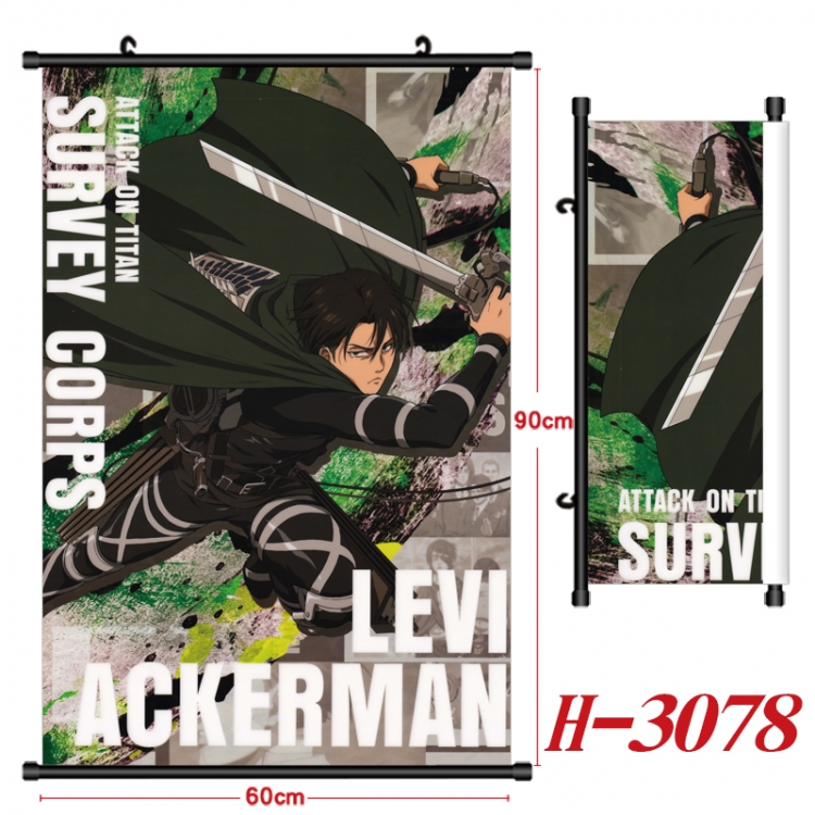 Shingeki no Kyojin Anime Black Plastic Rod Canvas Painting Wall Scroll 60X90CM