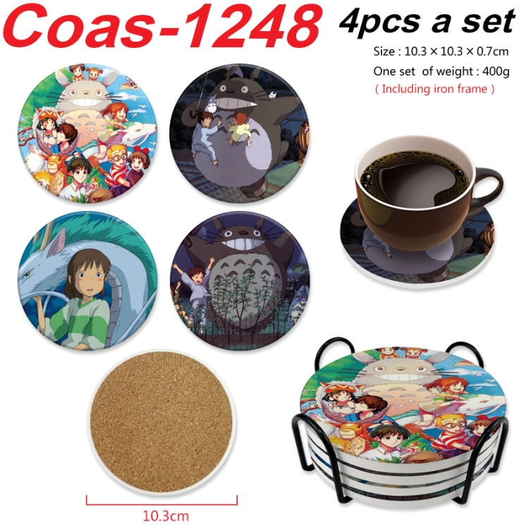 TOTORO Anime peripheral circular coaster UV printed ceramic cork insulation pad a set of 4 