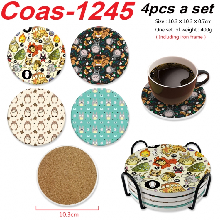 TOTORO Anime peripheral circular coaster UV printed ceramic cork insulation pad a set of 4 