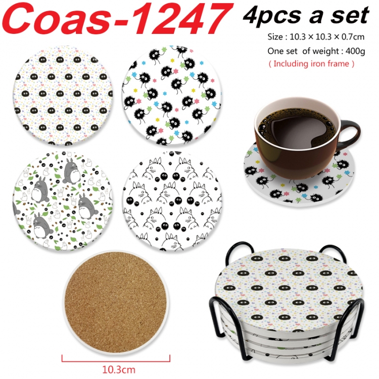 TOTORO Anime peripheral circular coaster UV printed ceramic cork insulation pad a set of 4 
