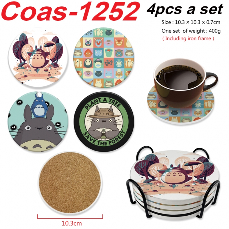 TOTORO Anime peripheral circular coaster UV printed ceramic cork insulation pad a set of 4 