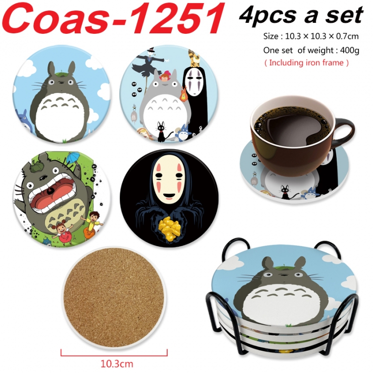 TOTORO Anime peripheral circular coaster UV printed ceramic cork insulation pad a set of 4 