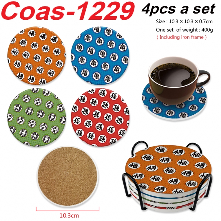 DRAGON BALL Anime peripheral circular coaster UV printed ceramic cork insulation pad a set of 4 