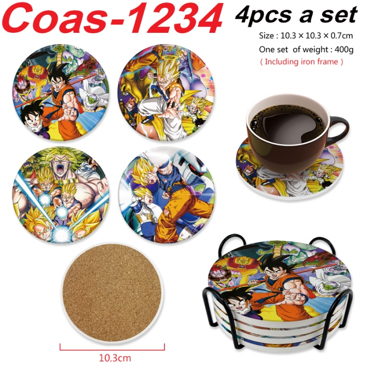 DRAGON BALL Anime peripheral circular coaster UV printed ceramic cork insulation pad a set of 4 