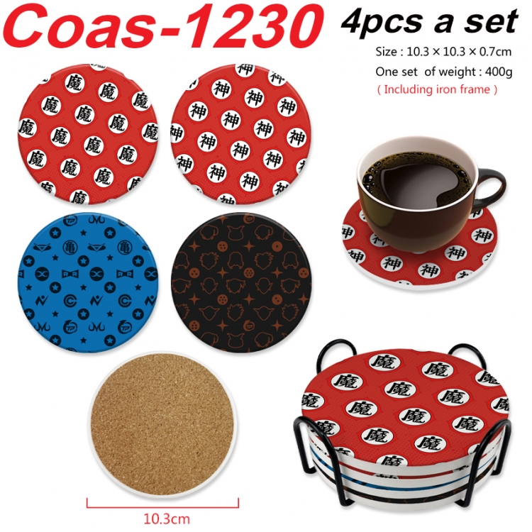 DRAGON BALL Anime peripheral circular coaster UV printed ceramic cork insulation pad a set of 4 