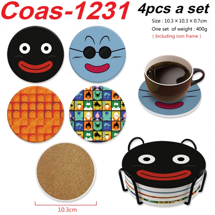 DRAGON BALL Anime peripheral circular coaster UV printed ceramic cork insulation pad a set of 4 