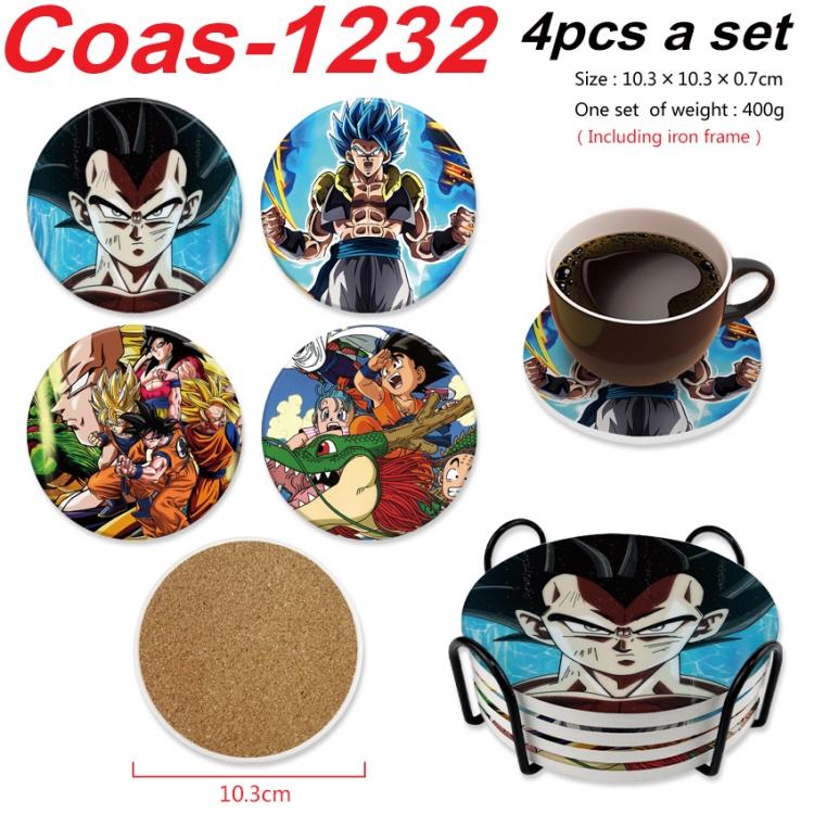 DRAGON BALL Anime peripheral circular coaster UV printed ceramic cork insulation pad a set of 4 