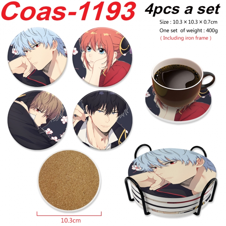 Gintama Anime peripheral circular coaster UV printed ceramic cork insulation pad a set of 4 