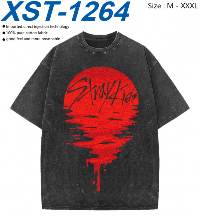 straykids Cotton direct spray color print washed denim T-shirt 250g  from M to 3XL
