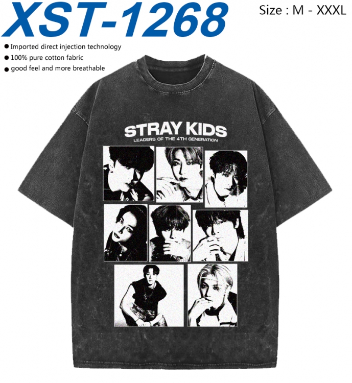 straykids Cotton direct spray color print washed denim T-shirt 250g  from M to 3XL