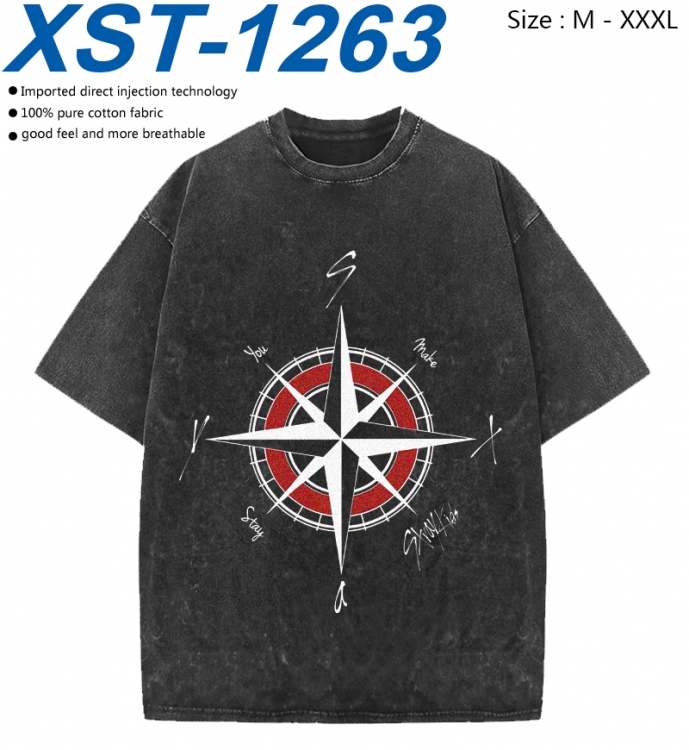 straykids Cotton direct spray color print washed denim T-shirt 250g  from M to 3XL