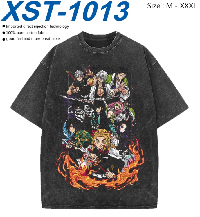 Demon Slayer Kimets Cotton direct spray color print washed denim T-shirt 250g from M to 3XL