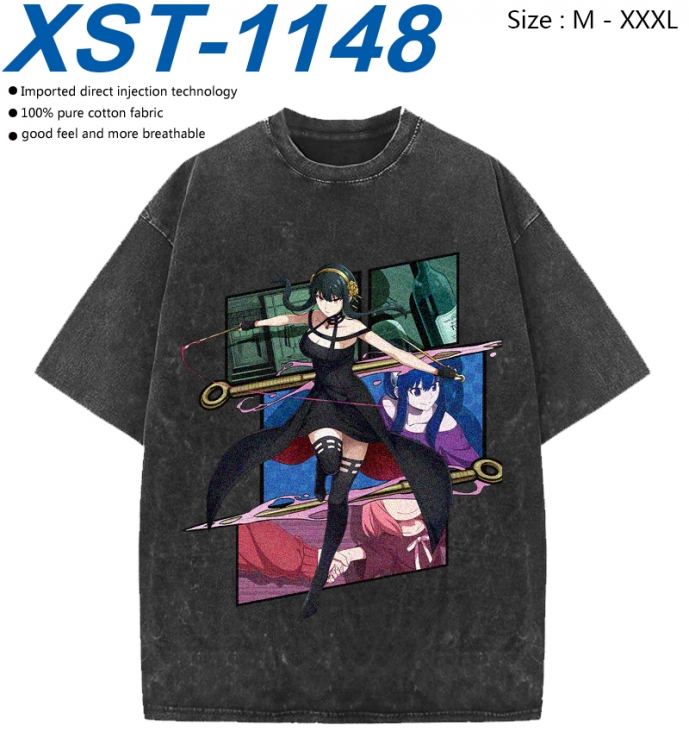 SPY×FAMILY Cotton direct spray color print washed denim T-shirt 250g from M to 3XL